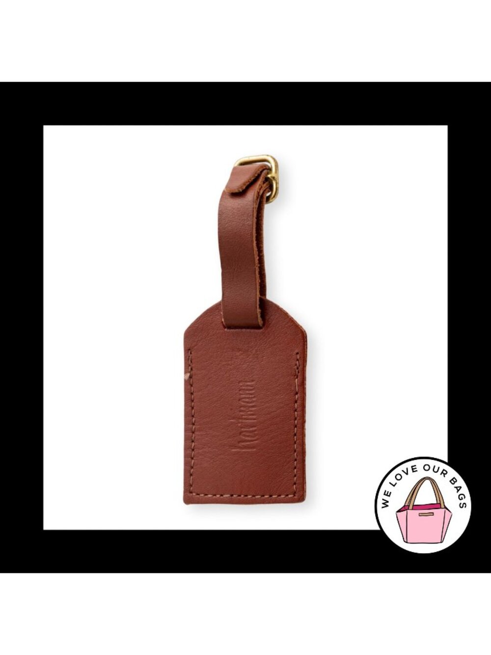 Vintage HARTMANN Travel Luggage Bag Tag Charm Brown Leather Belting Buckle Strap